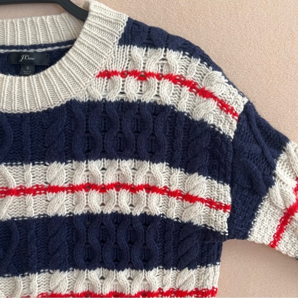 JCrew Chunky Preppy Gabby Striped Cable Knit Merino Wool Blend Sweater in Small - Picture 10 of 16